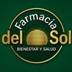 Logo de Farmacia del Sol en fondo verde con círculo amarillo y texto “Bienestar y Salud”