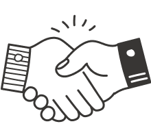 A line drawing of two hands shaking each other.