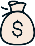 A cartoon drawing of a money bag with a dollar sign on it.