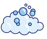 A cartoon illustration of a cloud with soap bubbles coming out of it.