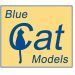 Blue Cat Models logo with blue cat silhouette and text on a yellow background.