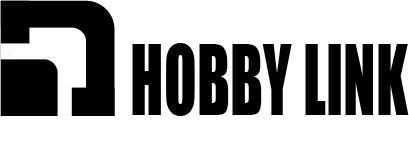 Hobby Link logo with a black geometric shape on the left and 