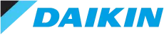 Daikin logo: A black and blue abstract shape next to the word