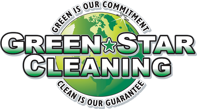 Green Star Cleaning logo in green and black with circular slogan, “Green is our commitment, clean is our guarantee.”