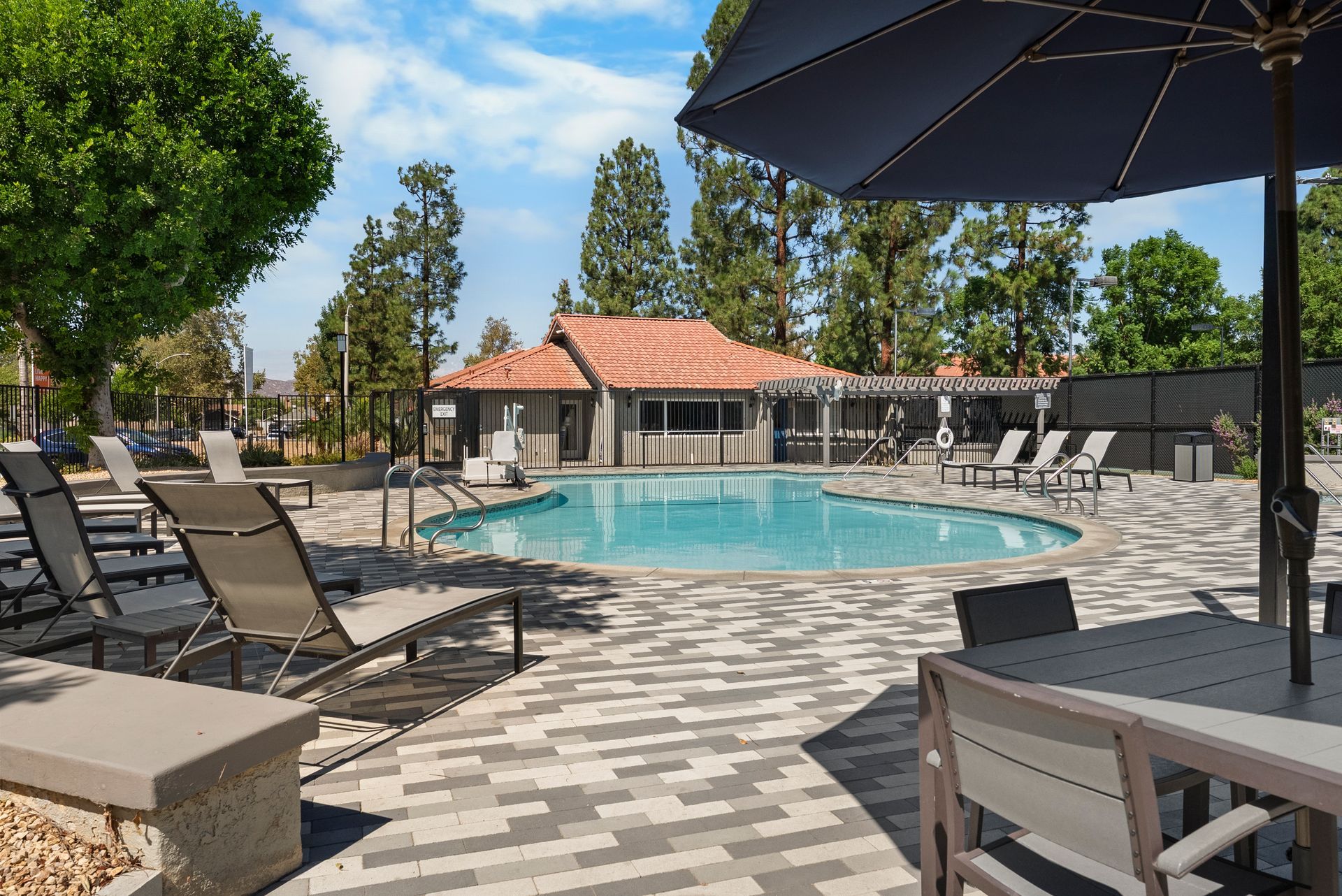 swimming pool and lounge chairs