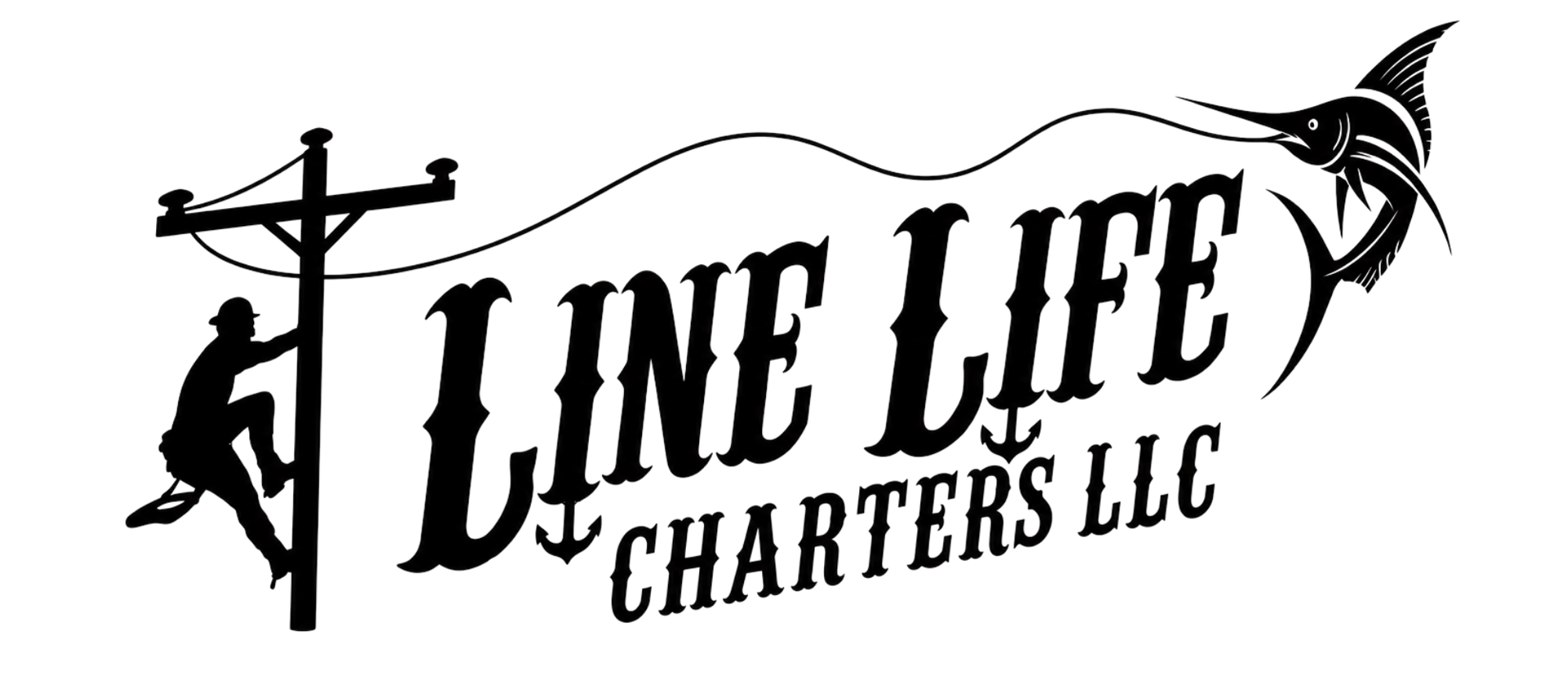 Line Life Charters LLC logo with a fishing angler silhouette and fish leaping over the text