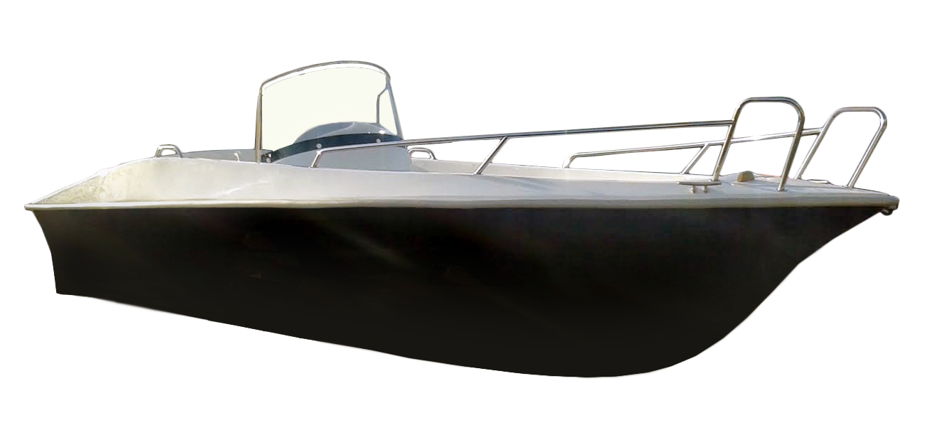 Een zwart-witte boot met een voorruit op een witte achtergrond.