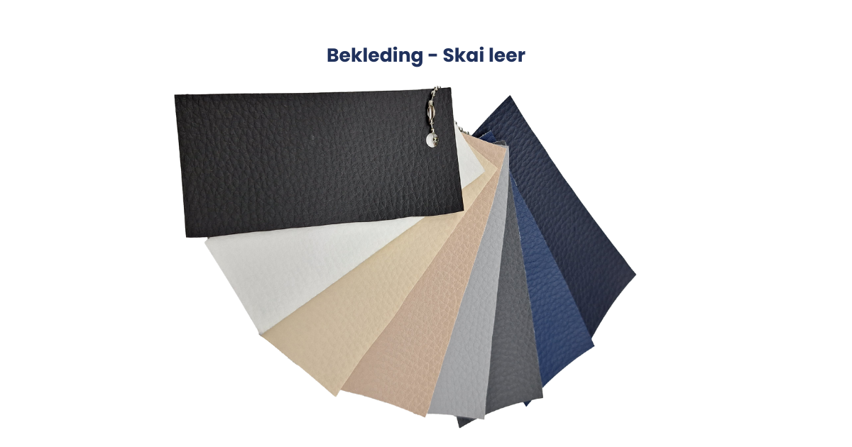 Een waaier van verschillende gekleurde stoffen met het woord bekleding aan de onderkant
