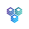 A blue and purple stack of squares on a white background.