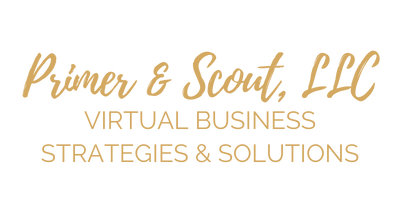 The logo for primer & scout , llc is a virtual business strategies and solutions company.