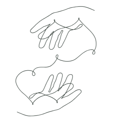 Two hands drawn in a single line, appearing to reach out and connect.