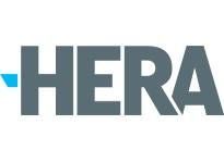 The hera logo is a blue and white logo on a white background.