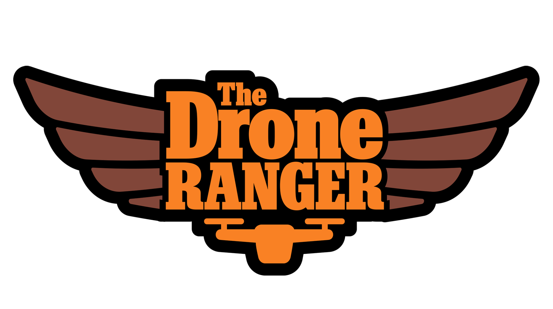 A logo for the drone ranger with wings on a white background.