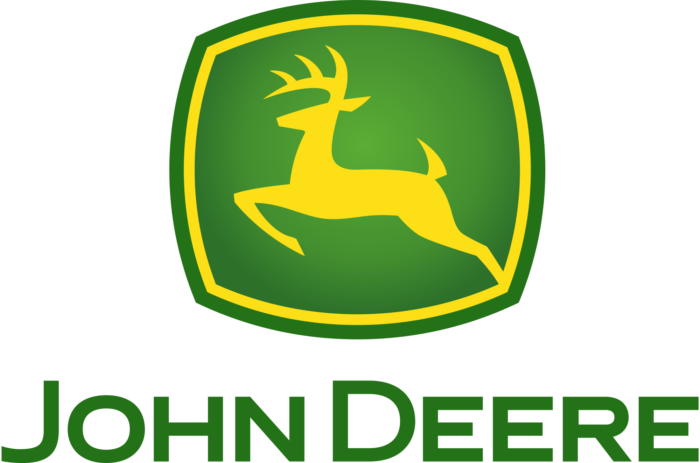 A john deere logo with a deer on it