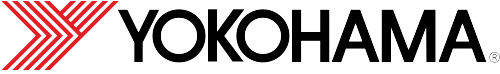 Yokohama logo in black and red with stylized red stripes