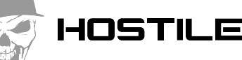 Black-and-white skull icon beside the bold word “HOSTILE” on a white background