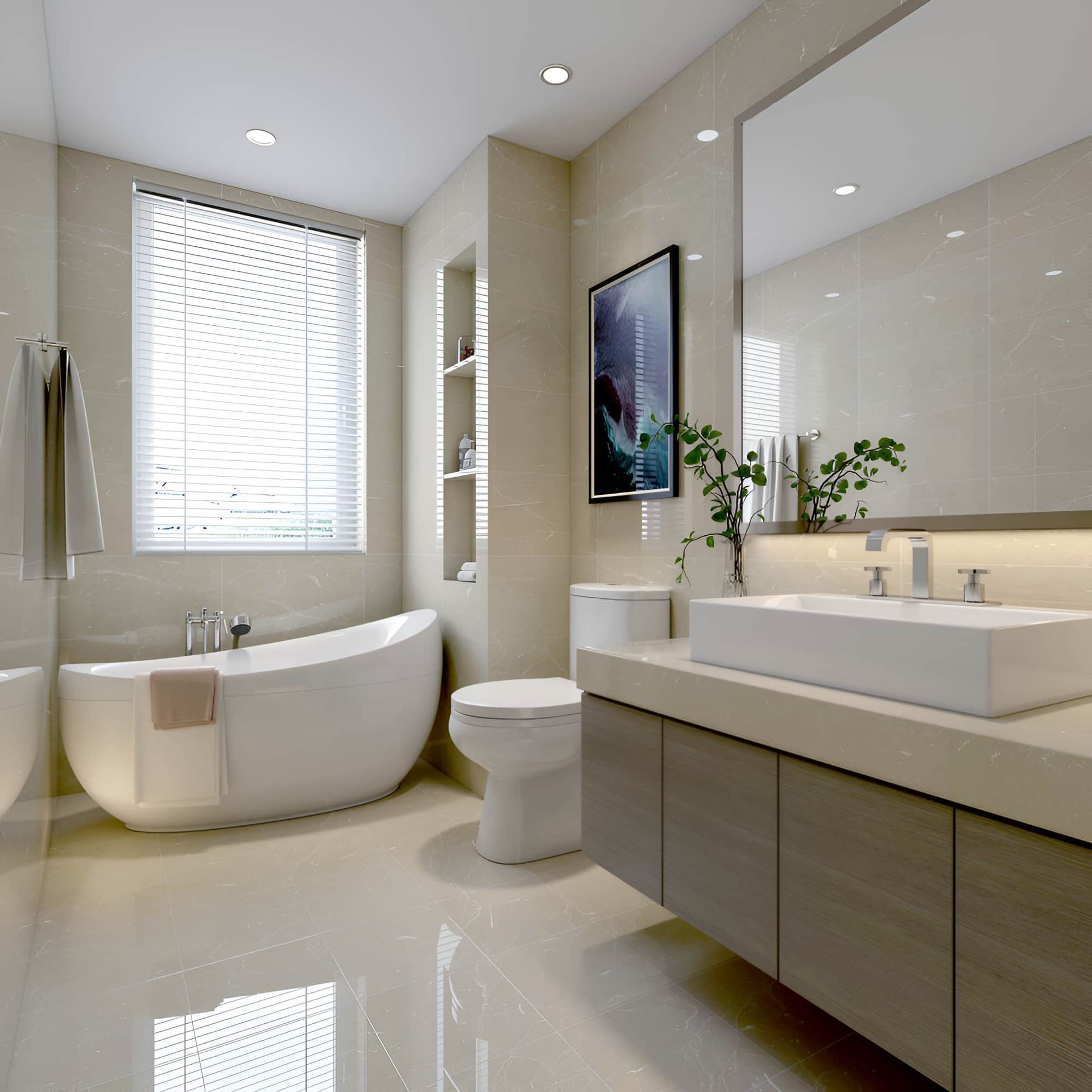 A Bathroom With A Tub Toilet Sink And Mirror — McGrath Builders & Associates In Corowa, NSW