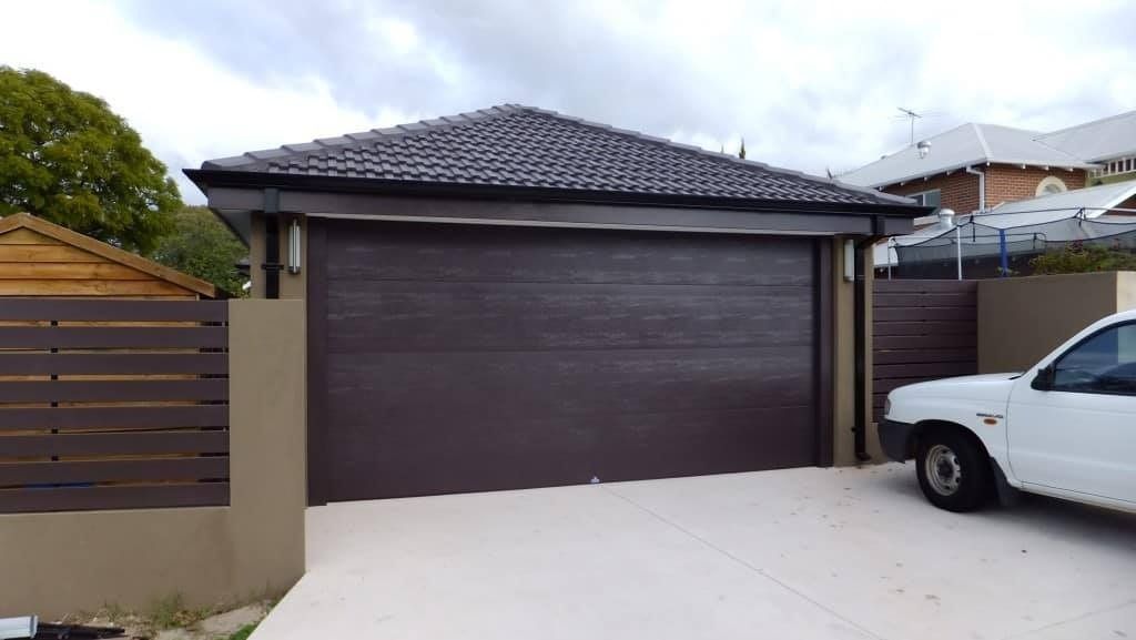Modern Garage with Dark Brown Doors