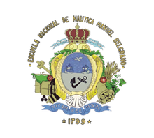 Escudo de la Escuela Nacional Náutica Manuel Belgrano con corona, ancla y texto.