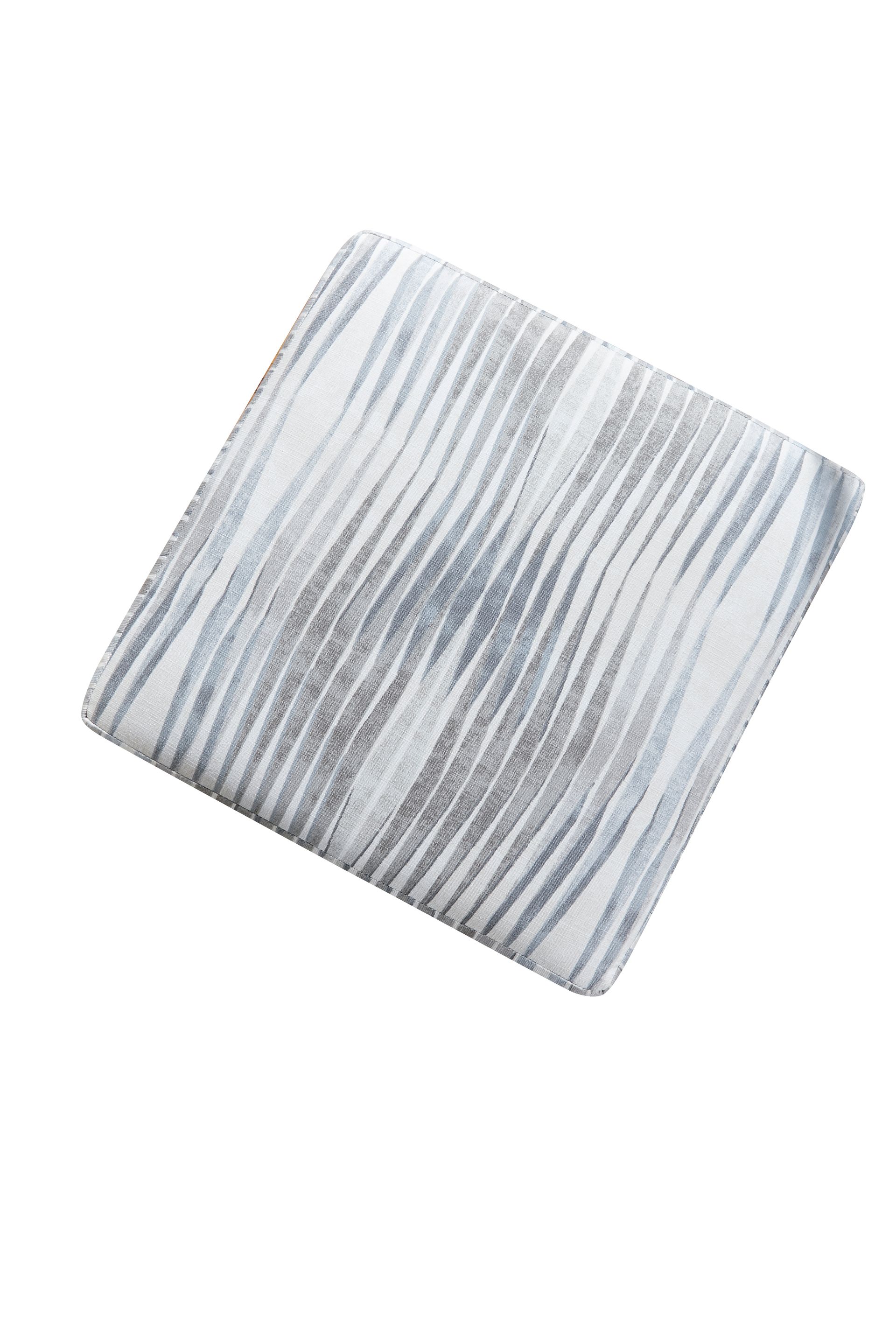 A white and gray striped towel on a white background.