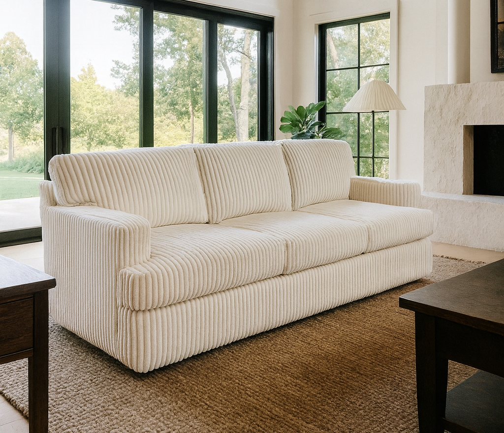 A living room with a blue chair and a coffee table.