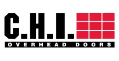 C.H.I. Overhead Doors logo with black text and red block icon on white background
