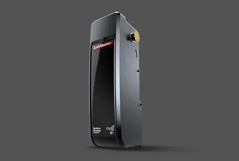 Black Authenteq device with glossy front, side features hardware, red logo on front.