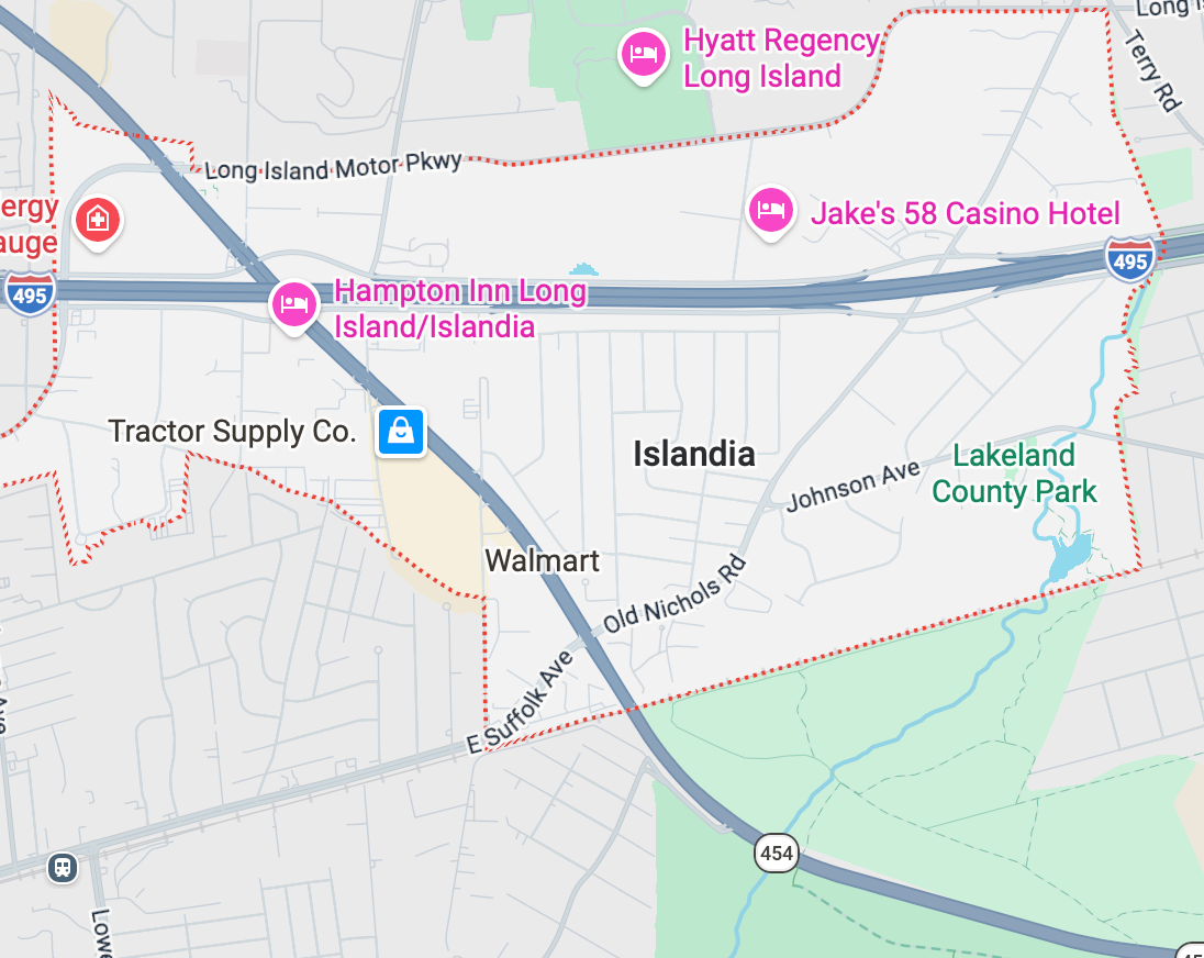 Map of Wading River, New York, showing surrounding towns.