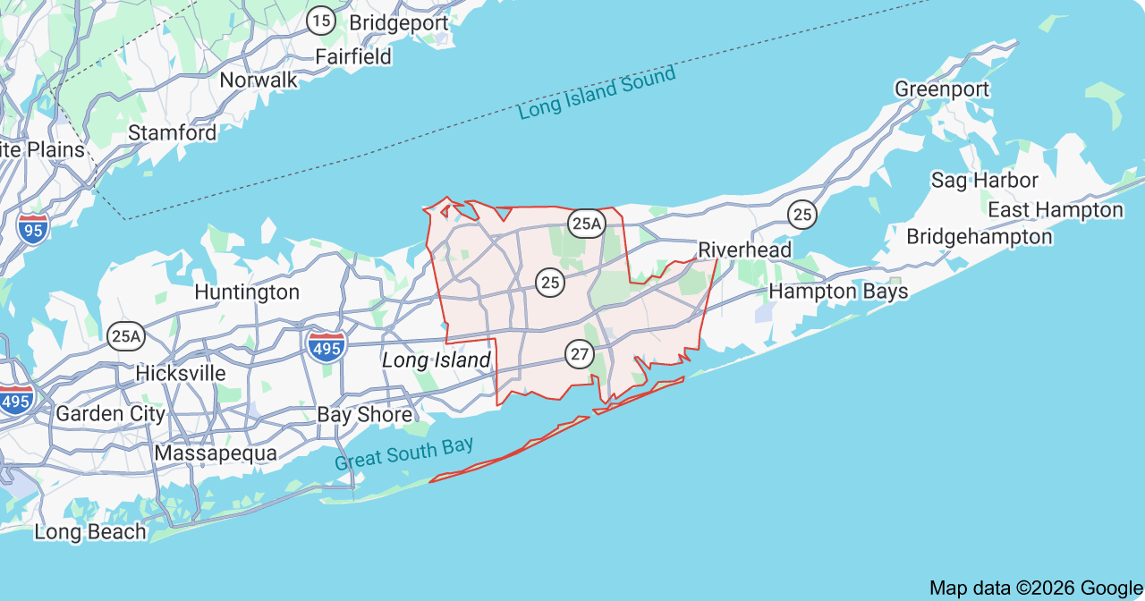 Map of Wading River, New York, showing surrounding towns.