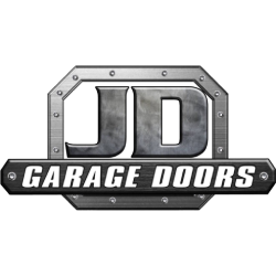 JD Garage Doors logo with metallic textured letters and trim.