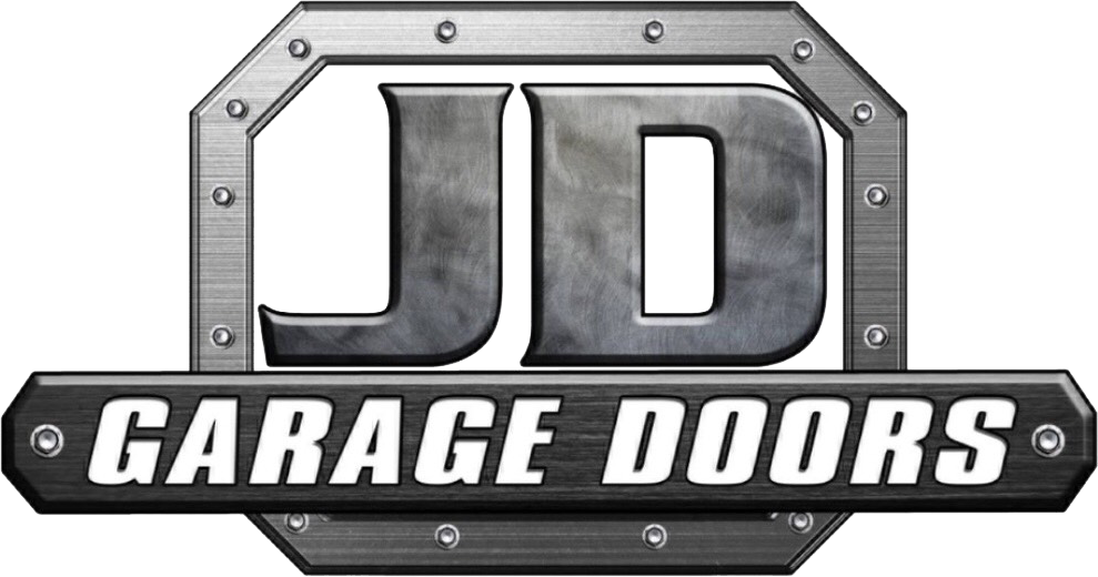 JD Garage Doors logo with metallic lettering.