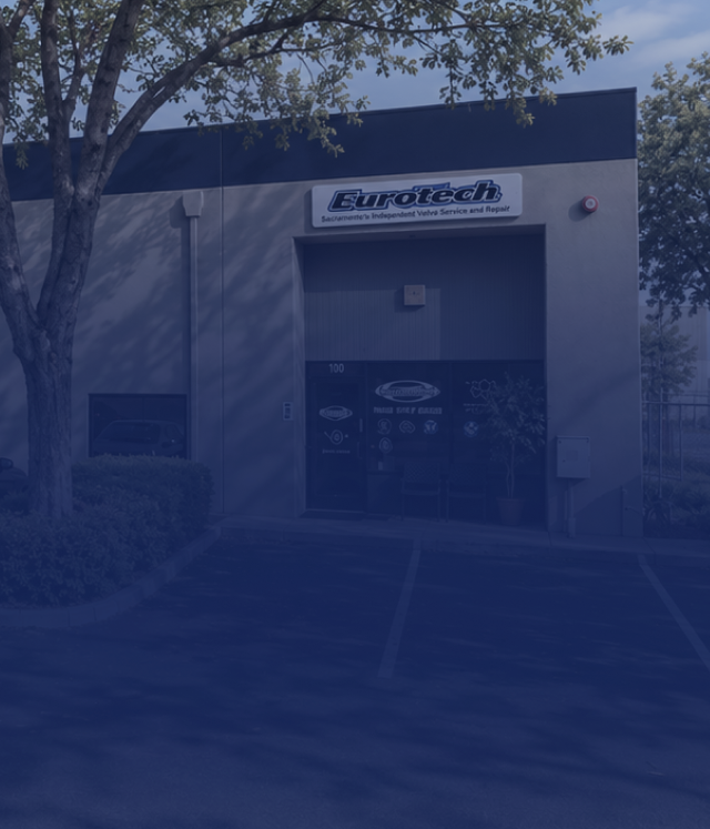 Sunlit storefront with a blue awning and open entrance beneath a tree | Eurotech Automotive