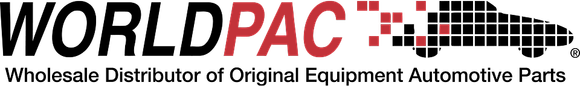 WORLDPAC logo with black text, red/black checkered globe icon, and tagline for wholesale automotive parts | Eurotech Automotive