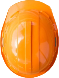 a close up of an orange hard hat on a white background