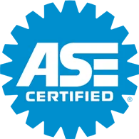 A blue logo that says ase certified on it