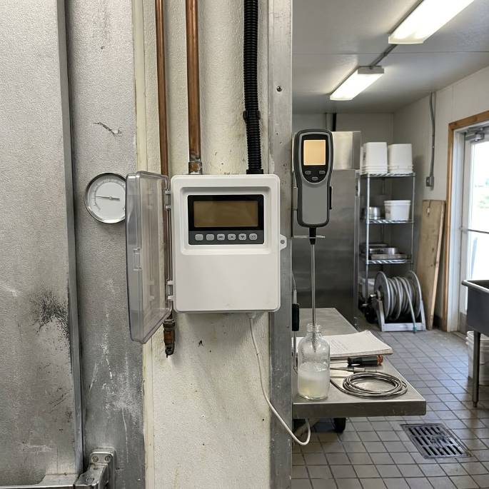 Hand adjusting a white wall thermostat displaying 68°F and 70°F