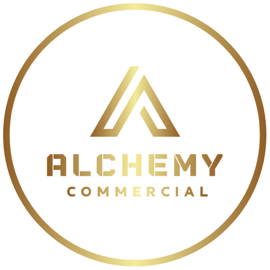 Gold Alchemy Commercial logo in a circle on black background.