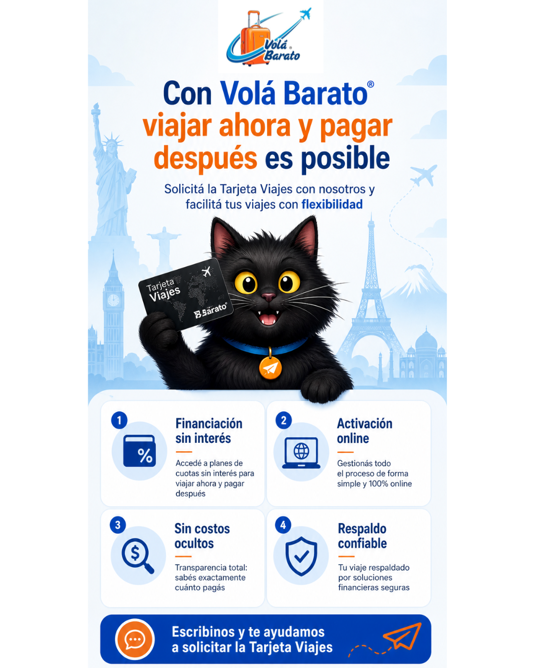 Tramite de tarjeta Visa Viajar para comprar en cuotas sin interes con Volá Barato