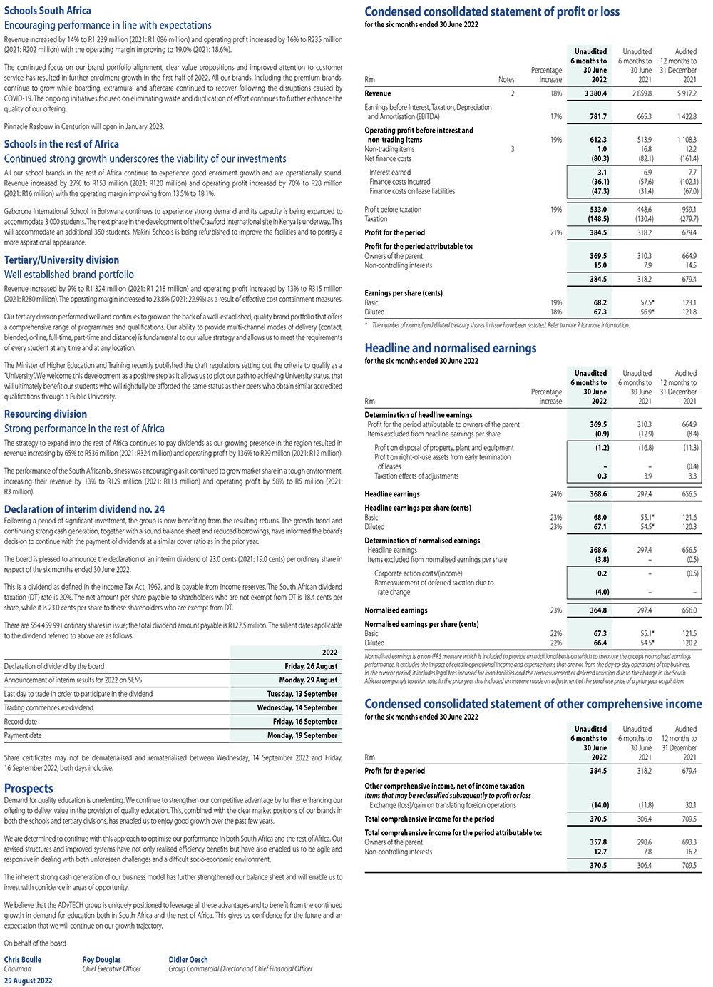 SENS Announcement 29 August 2022