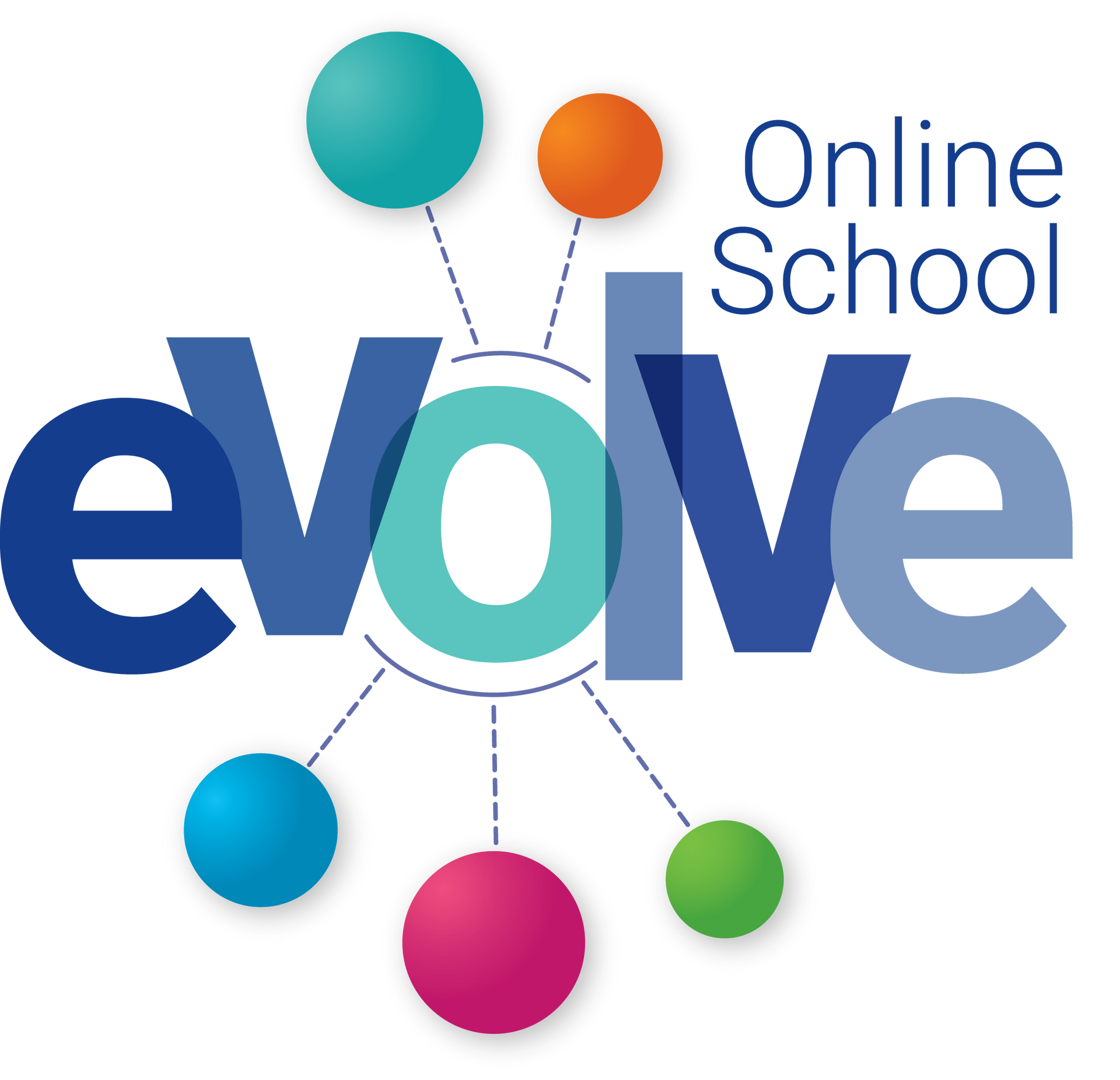 A logo for an online school called evolve