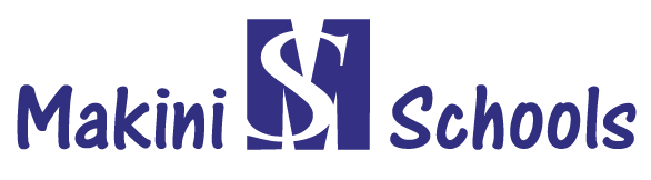 A blue and white logo for makini schools