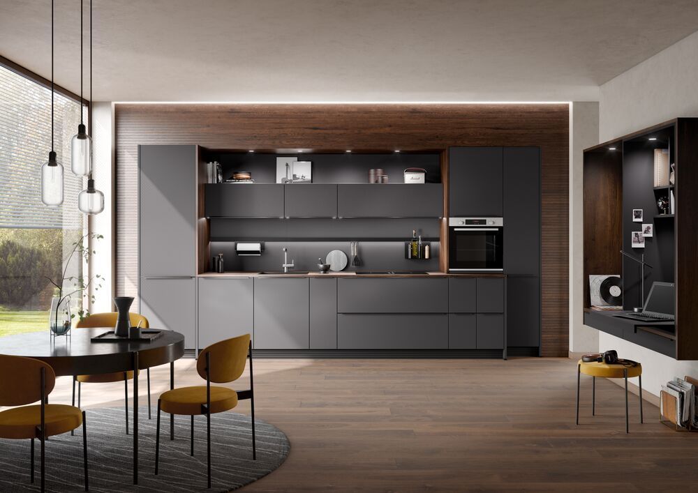 cucina nera e legno