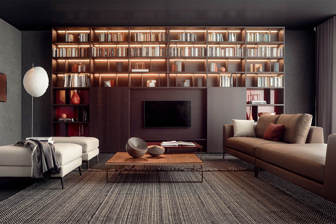 salotto con libreria milano
