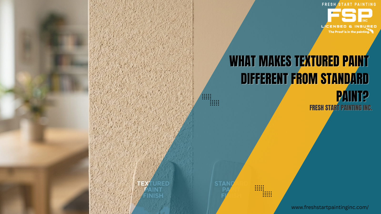 Textured paint promo graphic with tan wall