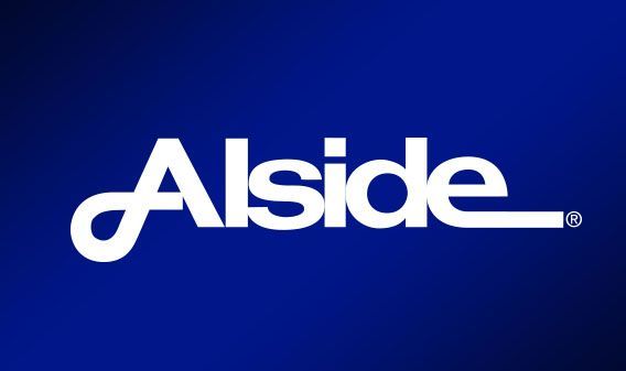 Alside white logo on a blue background