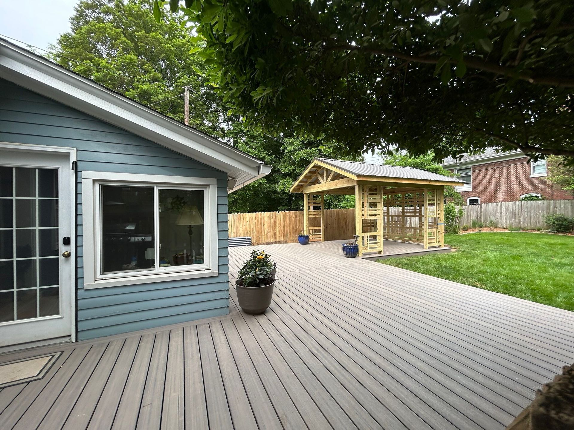 Case Study: Trex Enhance® Rocky Harbor Deck + Gabled Patio Cover – Louisville, KY 40222