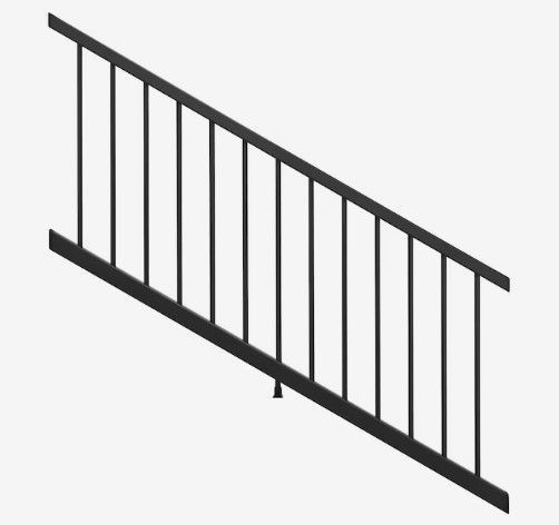 A black metal railing on a white background.