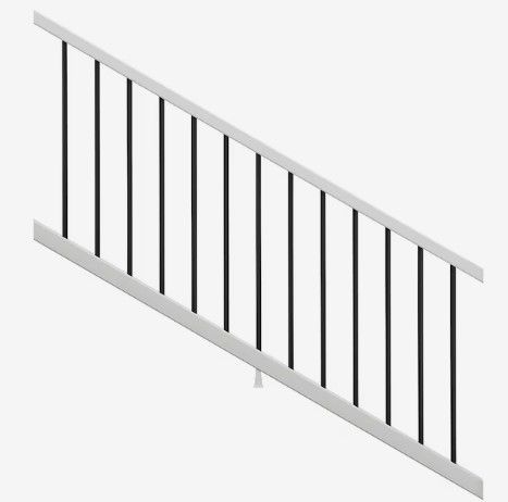 A white railing with black bars on a white background.