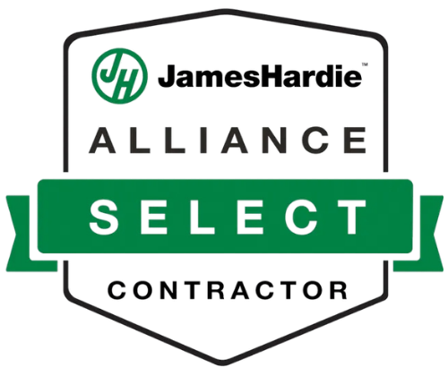 James Hardie Alliance Select Contractor logo: green, white, and black badge.