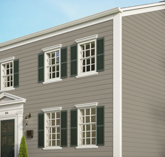 A house with a lot of windows and black shutters